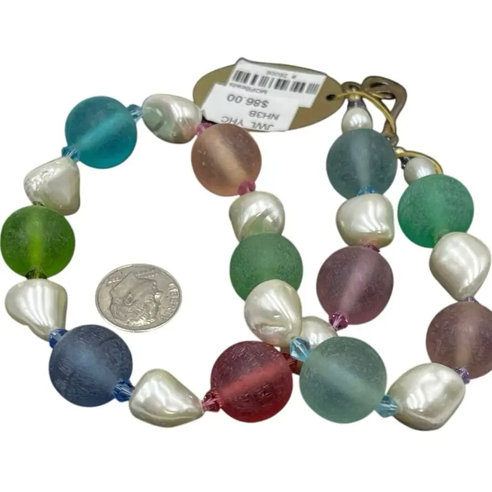 Gum Drop Candy Colored Beaded White‎ Faux Pearl Single Strand Necklace New
